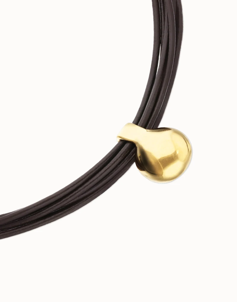 Multistrand short leather necklace with large sphere