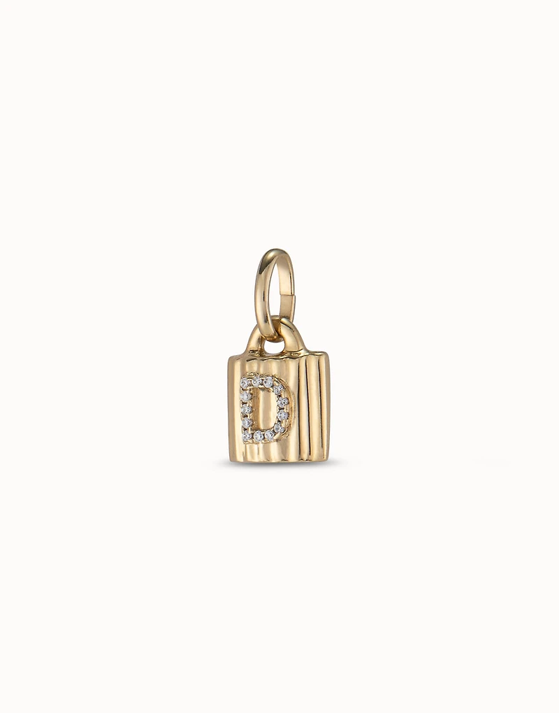 18K gold-plated padlock charm with topaz letter D