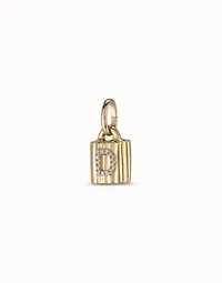 18K gold-plated padlock charm with topaz letter D