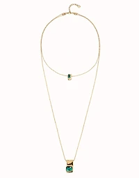 Double strand chain necklace with green crystals