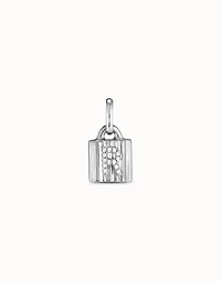 Sterling silver-plated padlock charm with topaz letter R