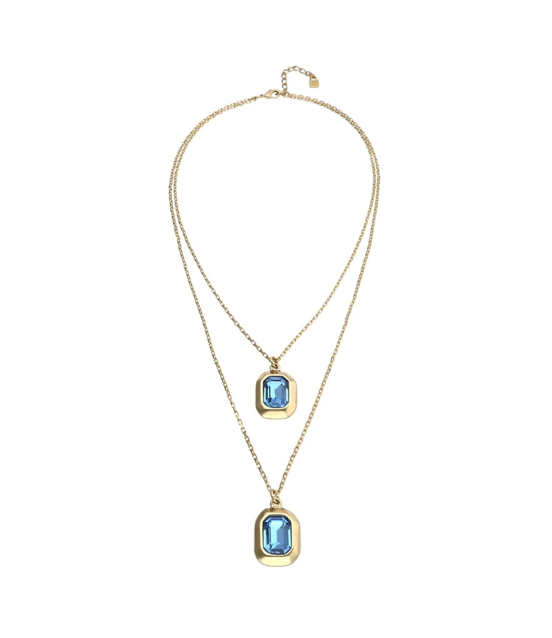 Double necklace with two rectangular faceted crystals