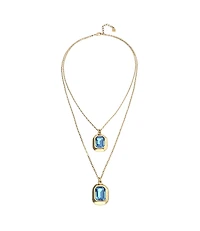 Double necklace with two rectangular faceted crystals