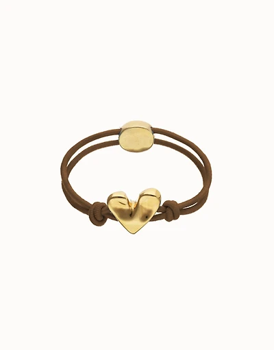 Brown elastic thread bracelet with heart