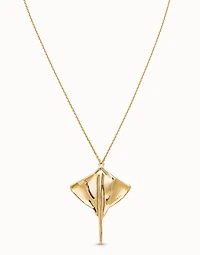Long chain pendant necklace with manta ray