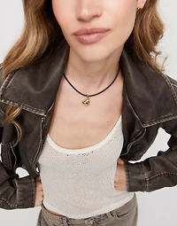 Short leather charm necklace