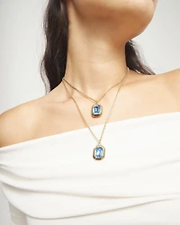 Double necklace with two rectangular faceted crystals