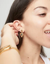 Drop earrings with a heart and black crystal
