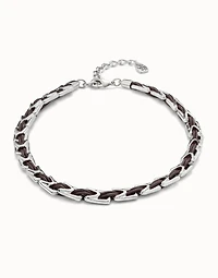 Short leather necklace with links