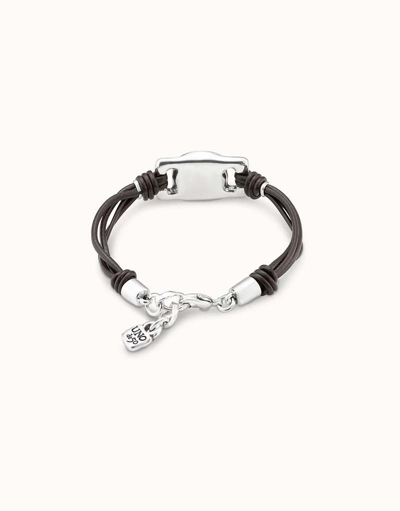Brown leather bracelet with rectangular white bead