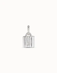 Sterling silver-plated padlock charm with topaz letter J