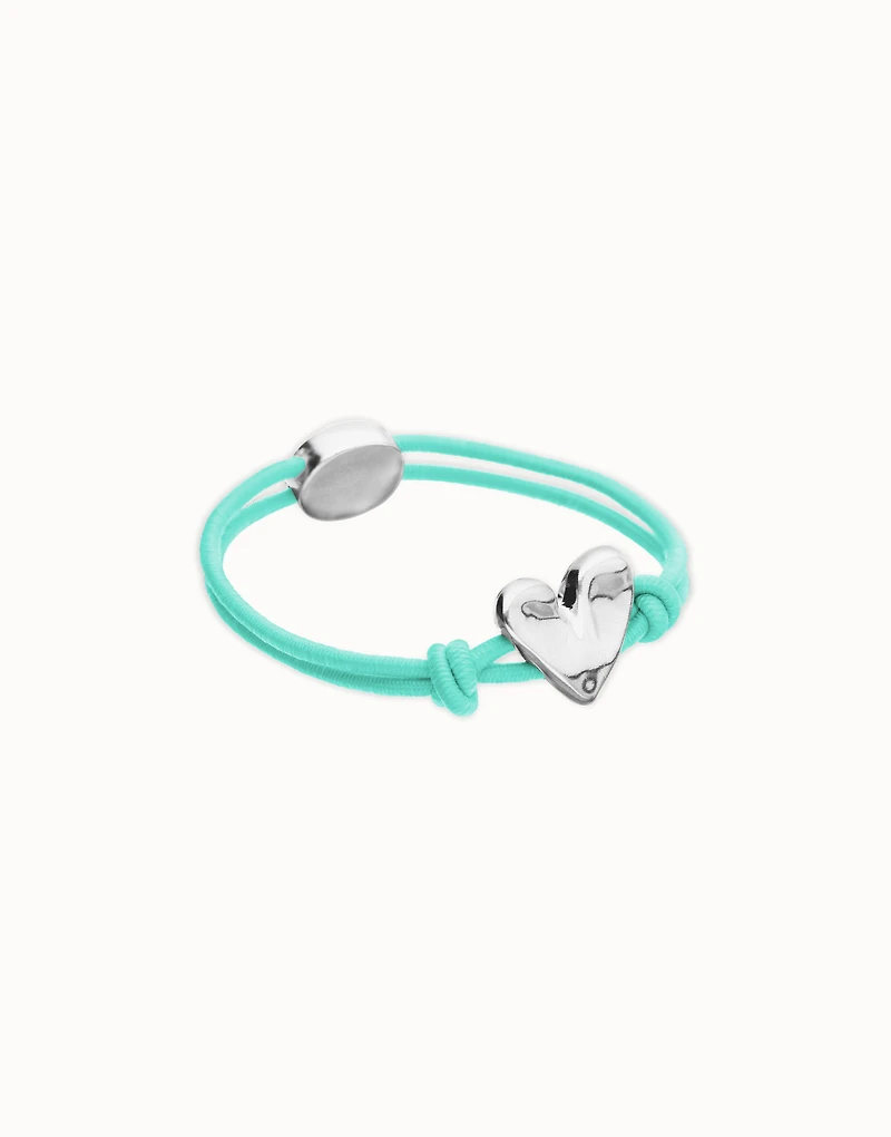 Turquoise elastic thread bracelet with heart charm