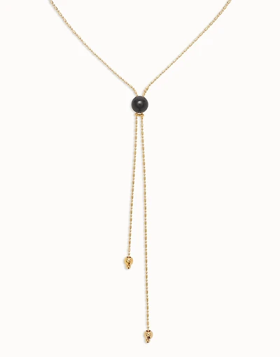 Long pendant necklace with central black murano glass