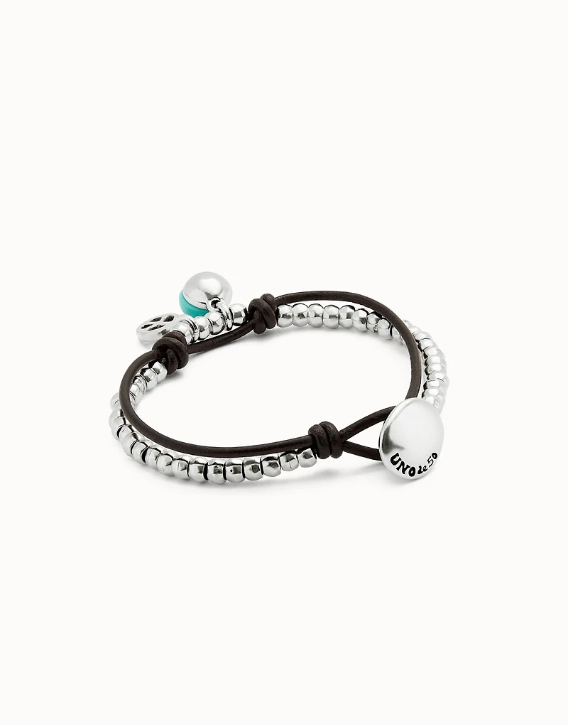 Leather beaded bracelet with turquoise murano glass