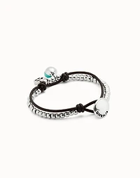 Leather beaded bracelet with turquoise murano glass
