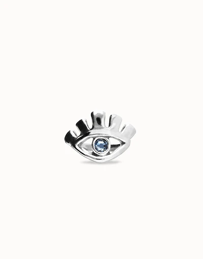 Eye-shaped ring with faceted blue crystal