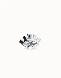 Eye-shaped ring with faceted blue crystal