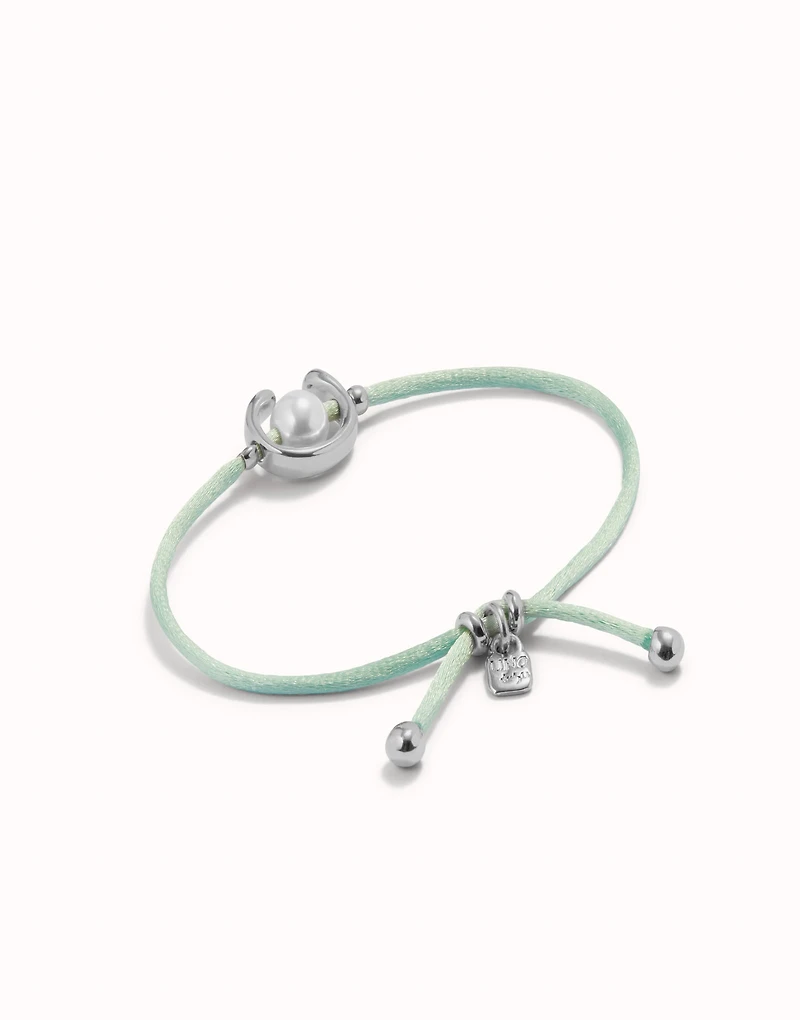Blue green cord bracelet with a pearl