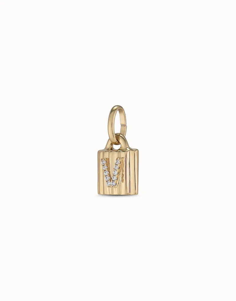 18K gold-plated padlock charm with topaz letter V