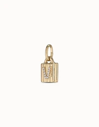 18K gold-plated padlock charm with topaz letter V