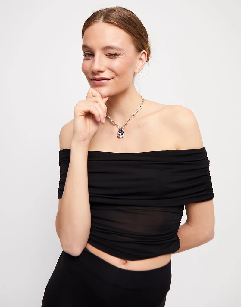 Short link chain pendant necklace purple crystal