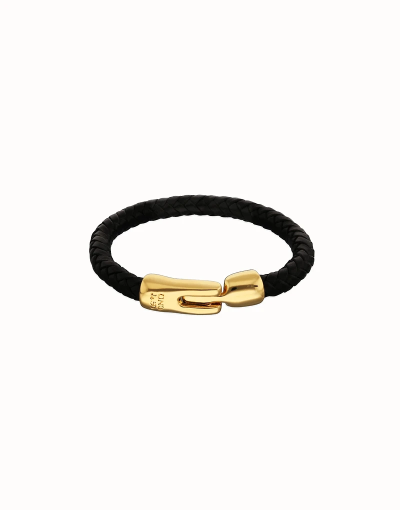 Leather braided bracelet with golden clasp