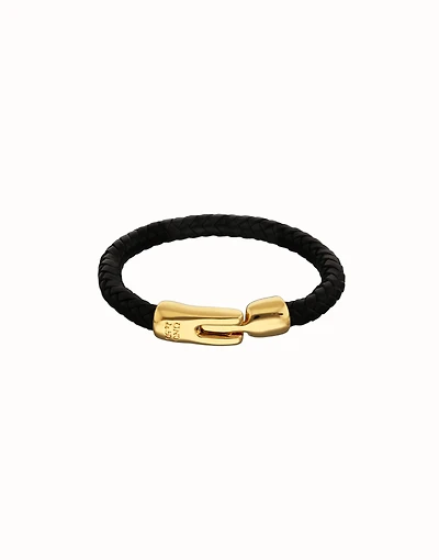 Leather braided bracelet with golden clasp