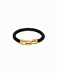 Leather braided bracelet with golden clasp