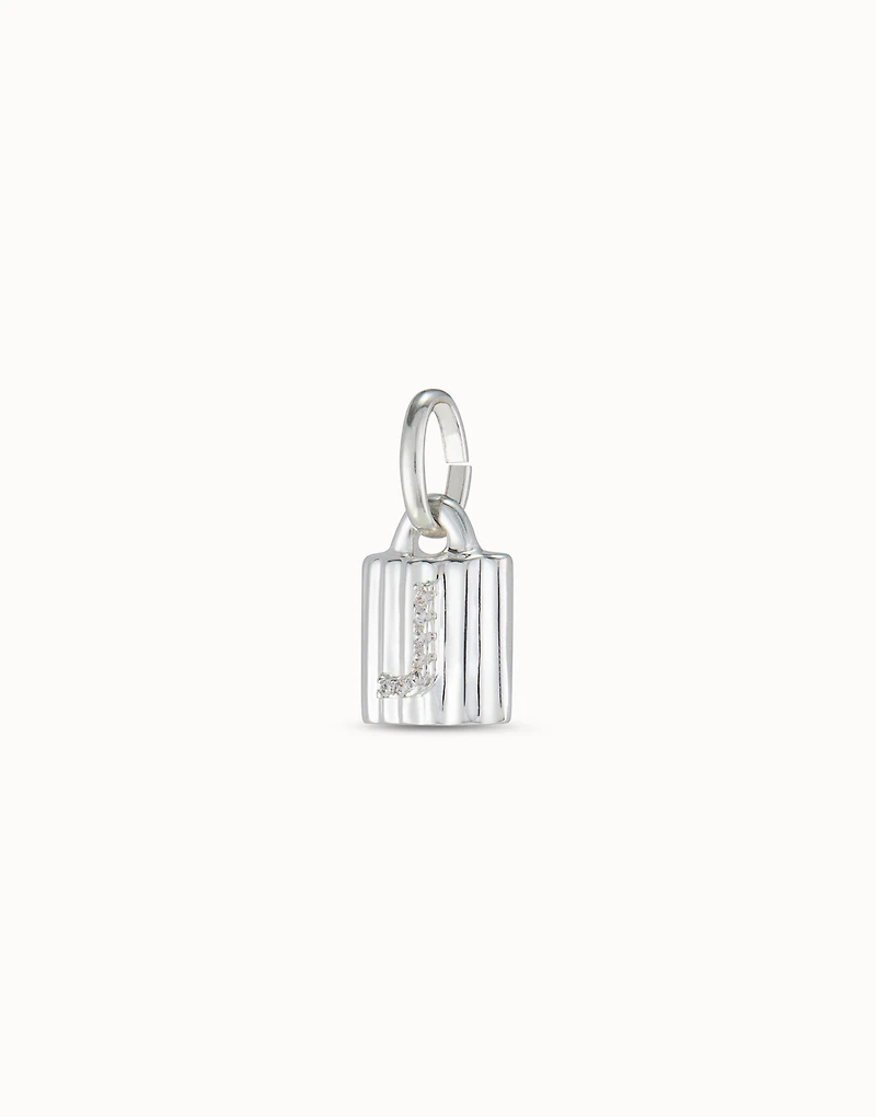 Sterling silver-plated padlock charm with topaz letter J