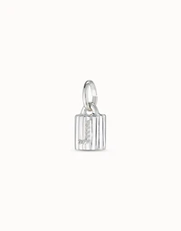 Sterling silver-plated padlock charm with topaz letter J