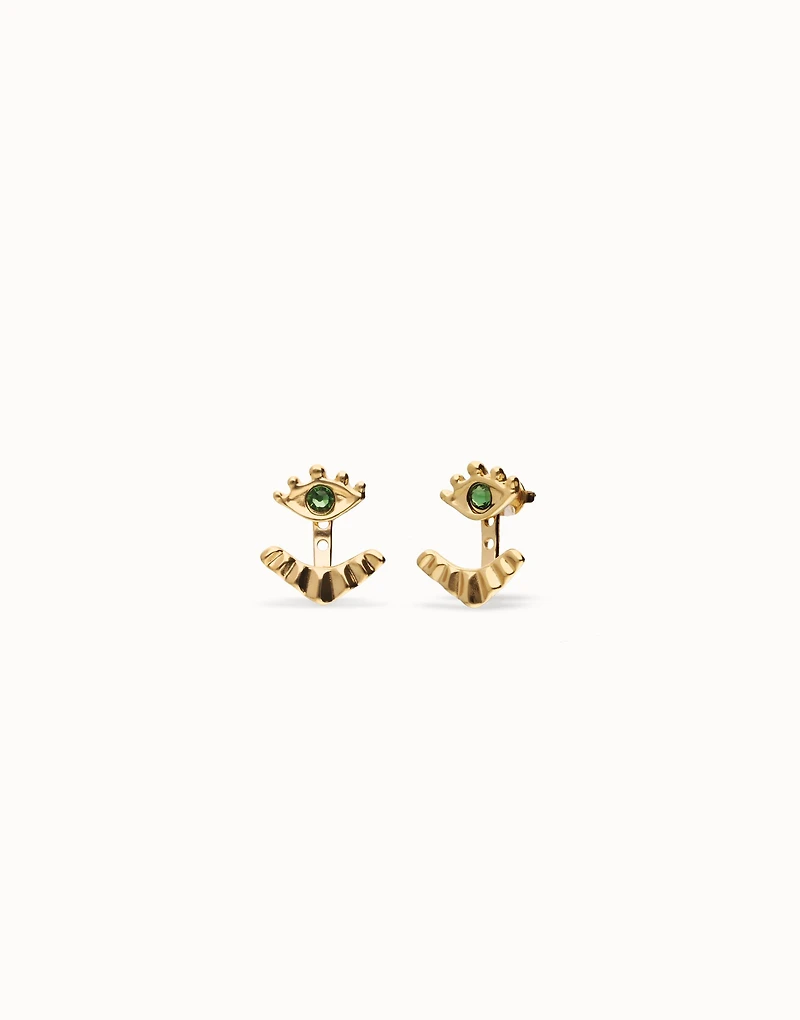 Eye-shaped stud earrings with verde crystal