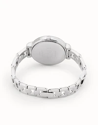 Sterling silver-plated watch with metal strap and round white dial