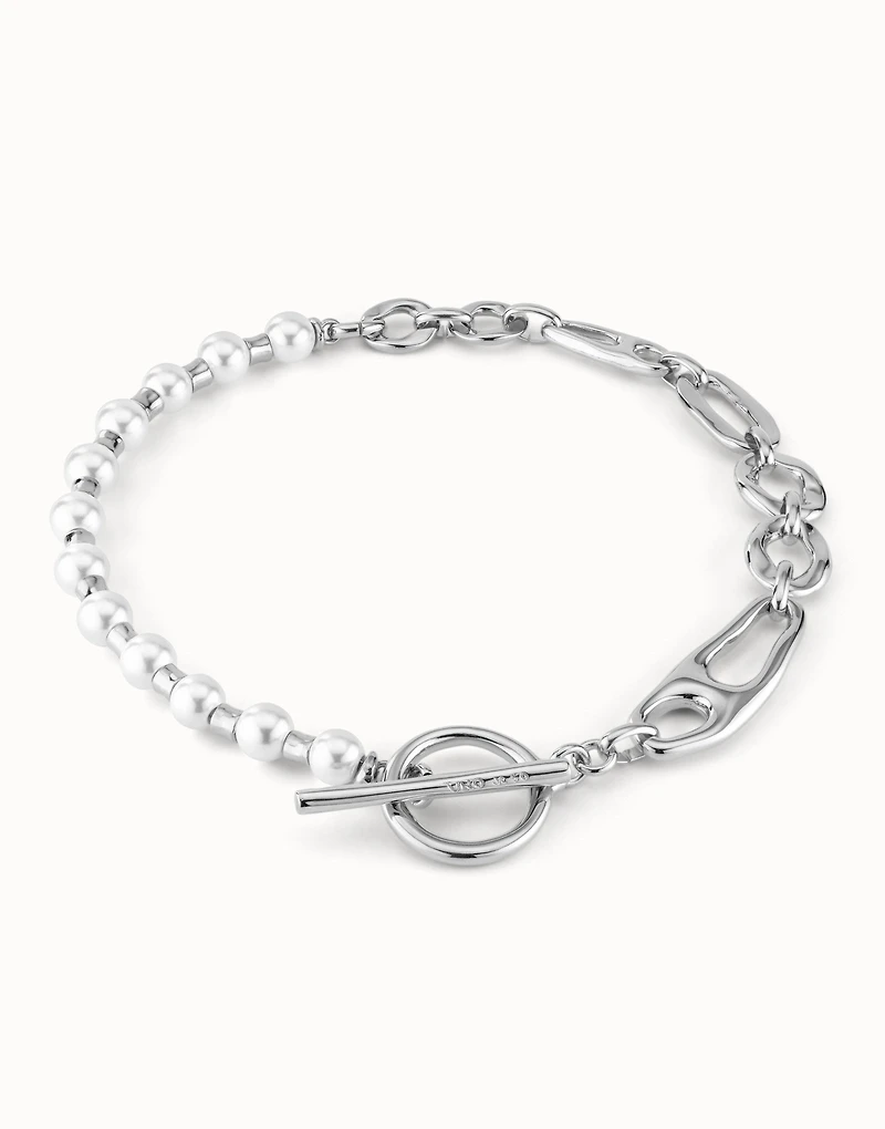 Short link chain necklace with pearls