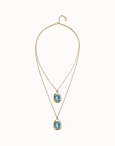 Double necklace with two rectangular faceted crystals