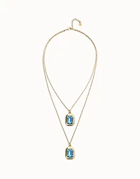 Double necklace with two rectangular faceted crystals