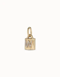 18K gold-plated padlock charm with topaz letter W