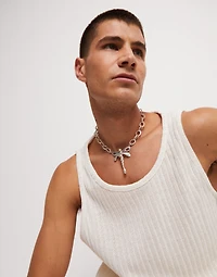 Short link chain necklace with dragonfly