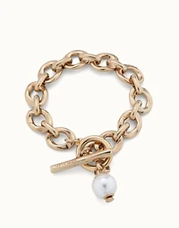 Large link chain bracelet with a pearl
