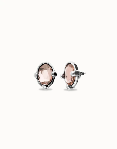 Studs with pink oval faceted crystal