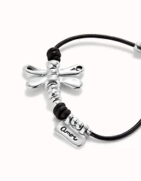 Leather bracelet with sterling silver-plated dragonfly