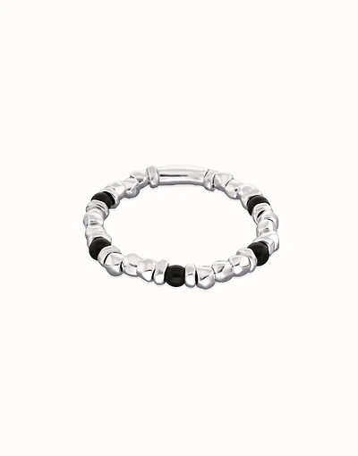 Beaded bracelet with silver and black Murano glass beads
