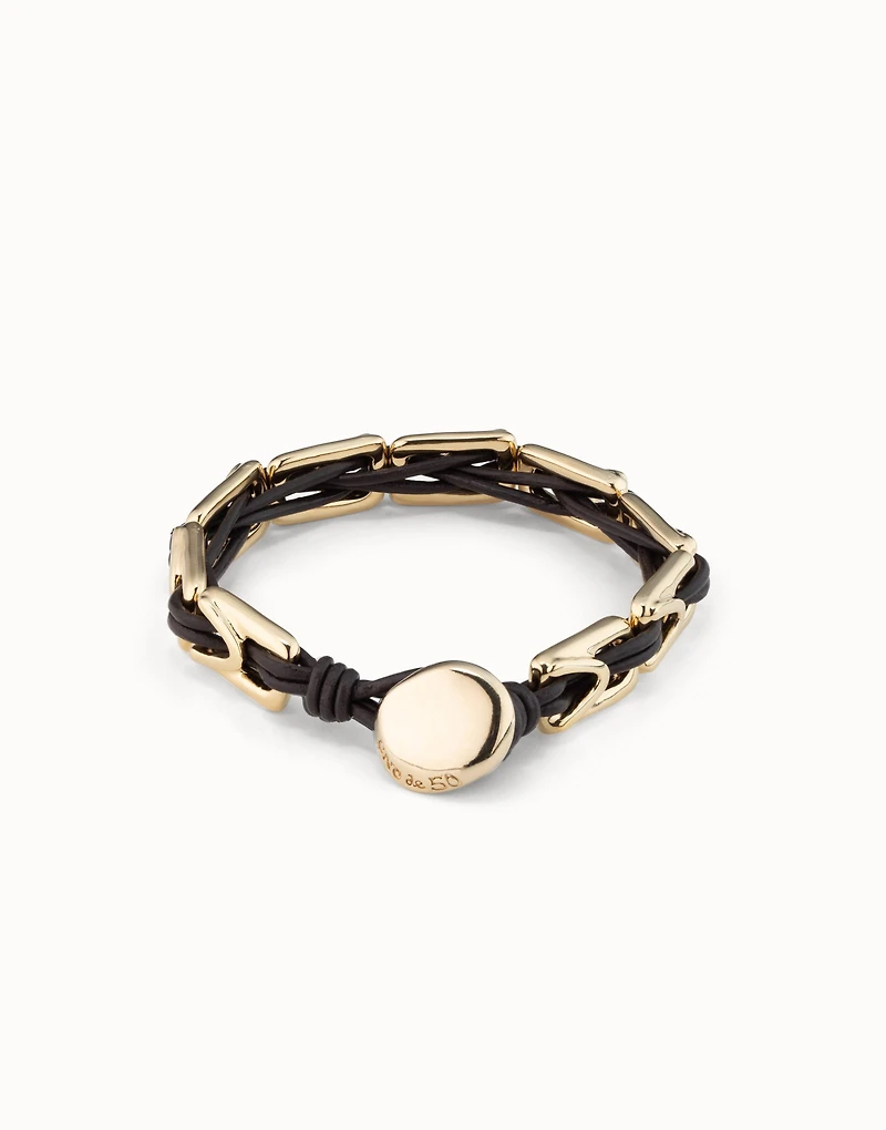Leather bracelet with rectangular links