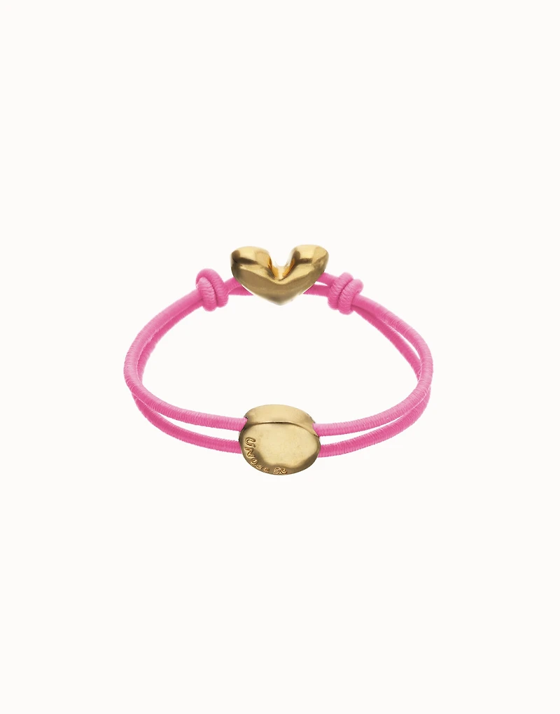 Pink elastic thread bracelet with heart charm