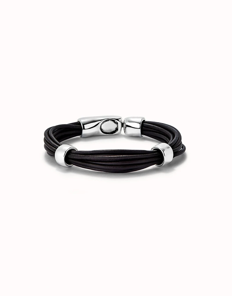 Multi strand leather bracelet with 2 circles