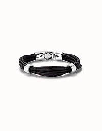 Multi strand leather bracelet with 2 circles