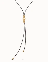 Long leather necklace with three central beads