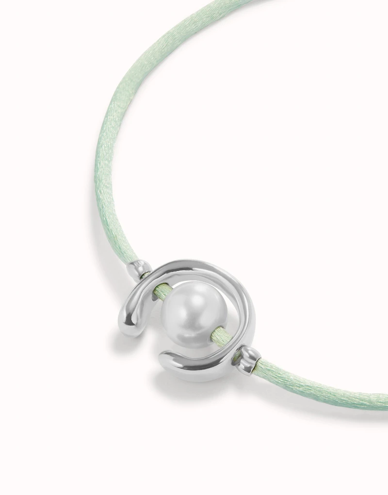 Blue green cord bracelet with a pearl