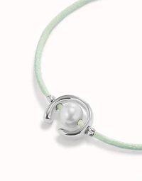 Blue green cord bracelet with a pearl