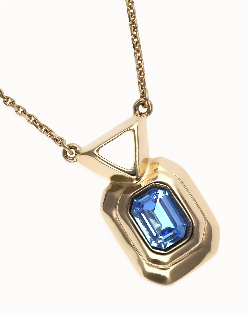 Necklace with rectangular blue faceted crystal