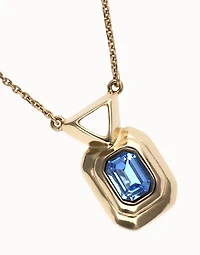 Necklace with rectangular blue faceted crystal